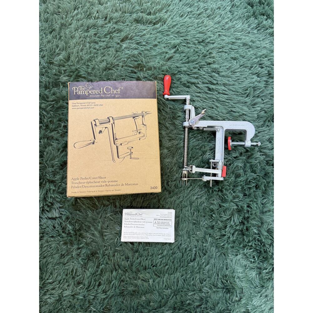 The Pampered Chef Apple Peeler Corer Slicer Tool with Clamp - Model 2430